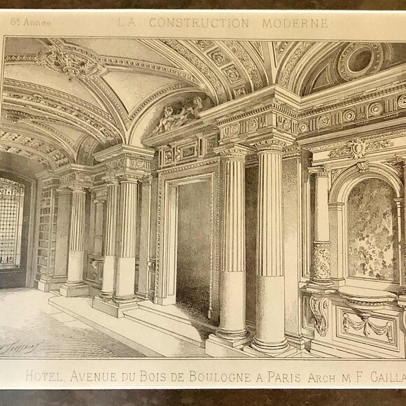 Framed Antique French Architecture Print Hotel Avenue du Bois de Boulogne Paris - Picture 7 of 10